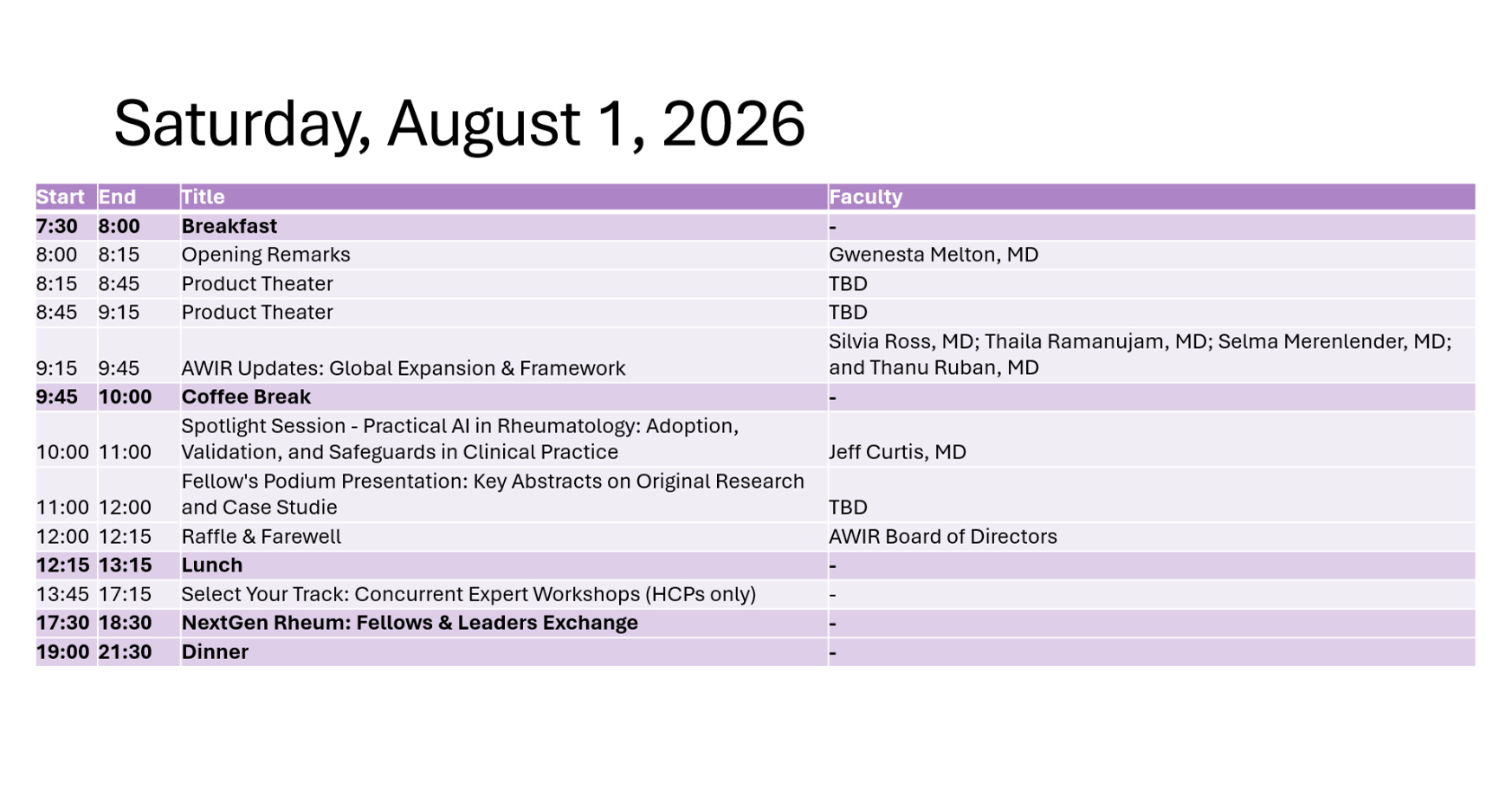 Saturday, August 1, 2026