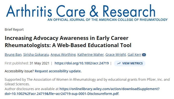 Increasing Advocacy Awareness in Early Career Rheumatologists: A Web-Based Educational Tool