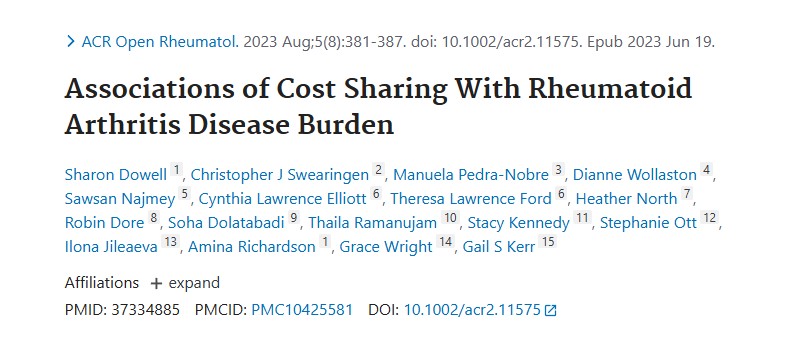 Associations of Cost Sharing on Rheumatoid Arthritis Disease Burden