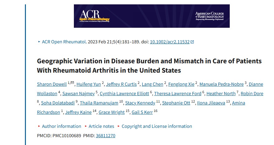 Geographic Variation in Disease Burden and Mismatch in Care of Rheumatoid Arthritis Patients in the United States